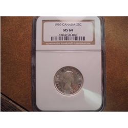 1959 CANADA SILVER 25 CENT NGC MS64