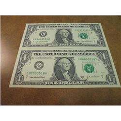 2-2003-A $1 FRN'S LOW CONSECUTIVE SERIAL 'S UNC