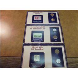 3 LINCOLN CENT & STAMP SETS AS SHOWN