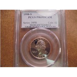 1998-S WASHINGTON QUARTER PCGS PR69 DCAM