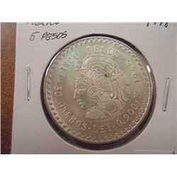 1948 MEXICO SILVER 5 PESOS .8680 OZ. ASW UNC