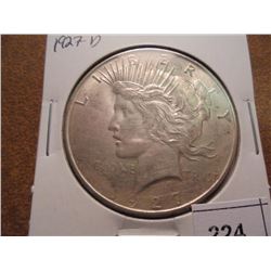 1927-D PEACE SILVER DOLLAR SCRATCHED & CLEANED