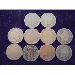 10 ASSORTED 1880'S & 1890'S  INDIAN HEAD CENTS