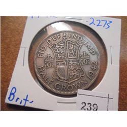 1942 GREAT BRITAIN SILVER HALF CROWN .2273 OZ. ASW