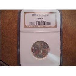 1955 CANADA SILVER 25 CENT NGC PL64