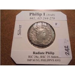 SILVER 244-279 A.D. PHILIP I ANCIENT COIN (FINE)