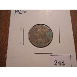 1866 THREE CENT PIECE (NICKEL) WITH VIRDIGRIS