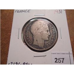 1931 FRANCE SILVER 10 FRANCS .2186 OZ. ASW