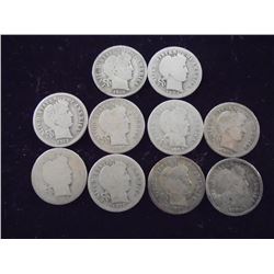 10 ASSORTED BARBER DIMES