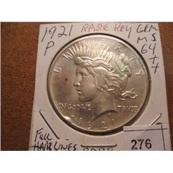 1921 PEACE SILVER DOLLAR KEY DATE AU RIM BUMP