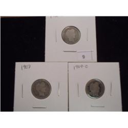 1906-O,07 & 09-O BARBER DIMES