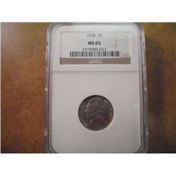 1938 JEFFERSON NICKEL NGC MS65