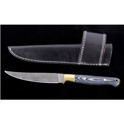 Damascus & Micarta CFK Knife Skinner with Scabbard