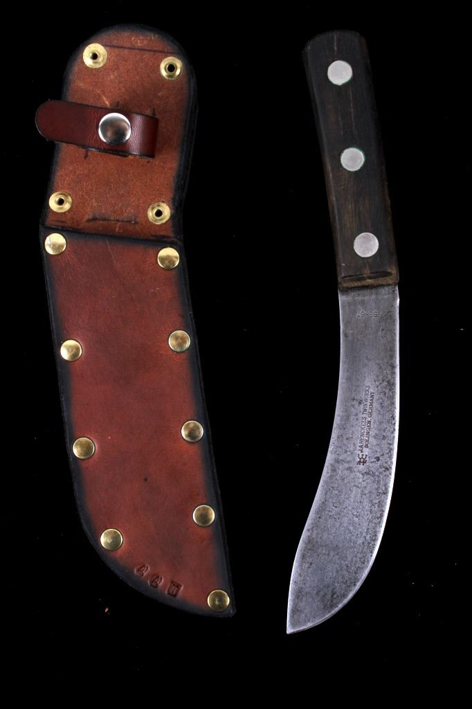 Vintage Buffalo Skinning Knife In Custom Sheath