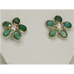 #20-14K GOLD EMERALD & WHITE SAPPHIRE FLORAL