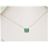 Image 2 : #22-14K GOLD EMERALD SLIDER PENDANT NECKLACE