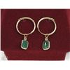 Image 1 : #23-14K GOLD EMERALD & DIAMOND HOOP EARRINGS