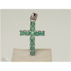 #34-STERLING SILVER EMERALD CROSS PENDANT