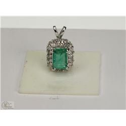 #35-14K WHITE GOLD EMERALD & DIAMOND PENDANT