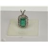 Image 1 : #35-14K WHITE GOLD EMERALD & DIAMOND PENDANT