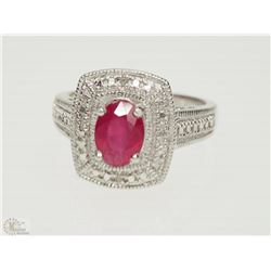 #37-STERLING SILVER RUBY & DIAMOND RING