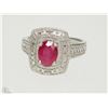 Image 1 : #37-STERLING SILVER RUBY & DIAMOND RING