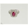 Image 2 : #37-STERLING SILVER RUBY & DIAMOND RING