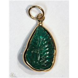 #50-14K YELLOW GOLD HAND CARVED EMERALD PENDANT