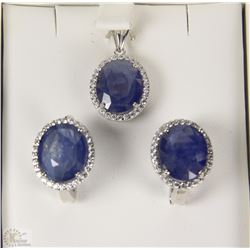 #52-STERLING SILVER SAPPHIRE EARRINGS AND PENDANT