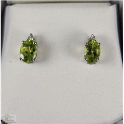 #53-STERLING SILVER PERIDOT & DIAMOND EARRINGS
