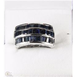 #64-STERLING SILVER SAPPHIRE MENS RING