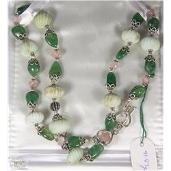 #65-STERLING SILVER TSAVORITE ROSE QUARTZ NECKLACE
