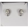 Image 1 : #66-STERLING SILVER PEARL & DIAMOND EARRINGS