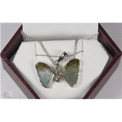#68-14K WHITE GOLD TOURMALINE DIAMOND BUTTERFLY