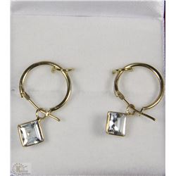 #87-14K YELLOW GOLD AQUAMARINE HOOP EARRINGS