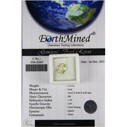 TRP148) NATURAL LEMON QUARTZ 2.15CT WITH COA