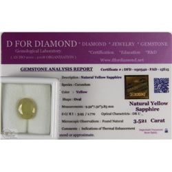 TRP158) NATURAL YELLOW SAPPHIRE 3.52 WITH COA
