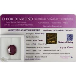 TRP152) NATURAL RUBY 4.34CT WITH COA