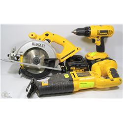 LOT OF 3 DEWALT 18V CORDLESS TOOLS WITH TWO