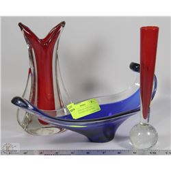 PAIR OF GENUINE VENETIAN MURANO GLASS VASES & DISH