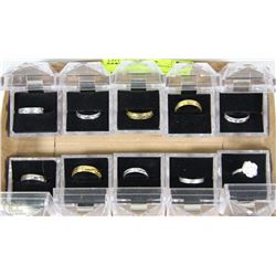 LOT OF TEN FASHION RINGS IN BOXES