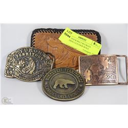 LOT OF FOUR BELT BUCKLES INCLUDING LEATHER WOLF,