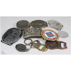FLAT WITH COLLECTIBLE BOTTLE OPENERS, BELT BUCKLES