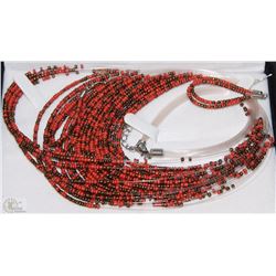 BEADED NECKLACE AND EARRING SET - ORANGE