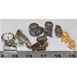 SMALL ORNAMENTAL OWL COLLECTION AND FALCON CLOCK