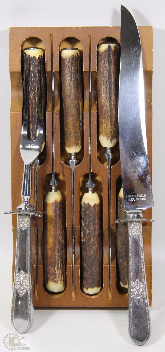 SET OF 6 BIRKS STEAK KNIVES AND CARVING FORK
