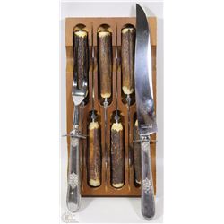 SET OF 6 BIRKS STEAK KNIVES AND CARVING FORK &