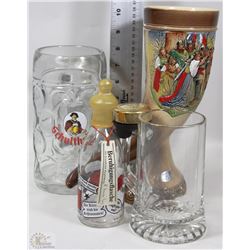 FLAT WITH ASSORTED COLLECTIBLE GLASSWARE, STEINS