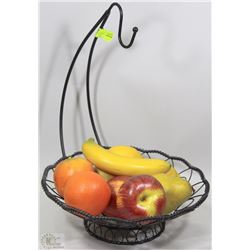 WROUGHT IRON FRUIT BASKET WITH FAUX FRUIT