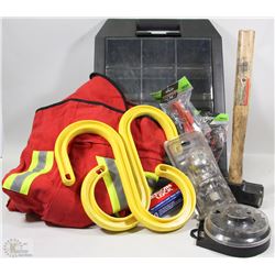 BOX WITH 2 NEW AMERICAN LOCS,ORGANIZER,HIGH VISI